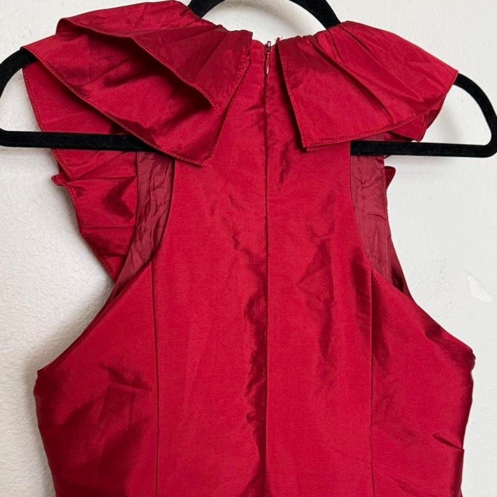 Red Taffeta Cascading Ruffle Maxi Gown Wedding Guest Formal Dress M - Picture 6 of 10